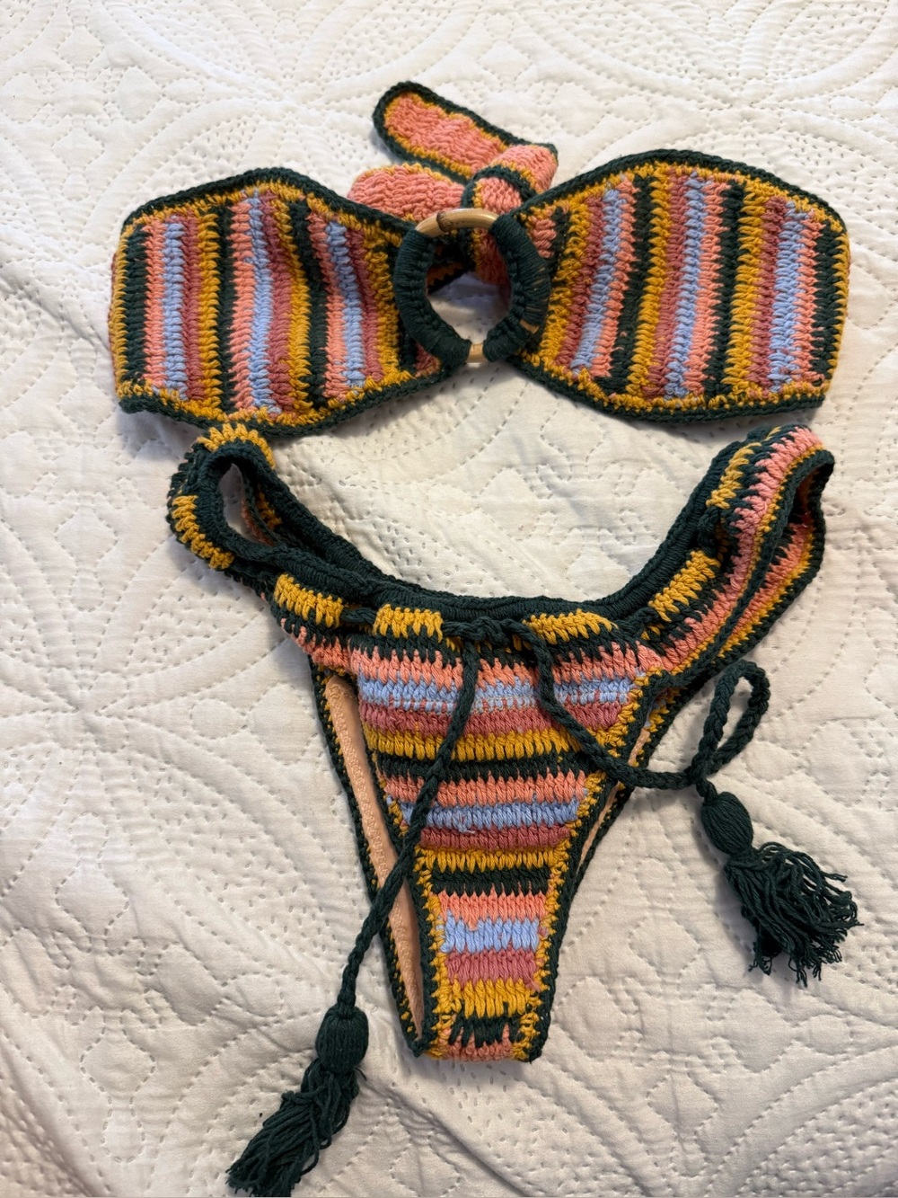 Striped Crochet Bikini Set - Multi-Color